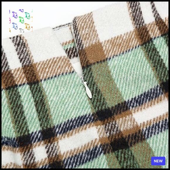 Knee Length Pencil Skirt Wool Plaid Slit High Waist Business Casual - Picture 5 of 8